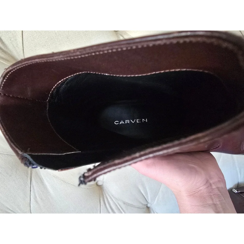 CARVEN Brown Leather Ankle Boots Geometric Sculpted Heel Size EU 39 - Picture 7 of 7
